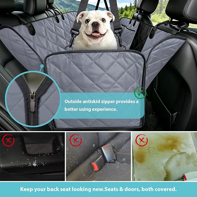 Dog Hammock for Car | Mesh Window & Safety Belt | 100% Waterproof Back Seat Pet Cover for Dogs Safe Travel with Side Door Protectors | Non-Slip, Scratchproof Rear Seat Cover for Cars, SUVs, Trucks