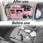 Car Sun Visor Organizer, Truck Visor Organizer Car Sun Storage Pocket Pouch Case Bag for Sunglasses, Cards, Pens and Document - Pink