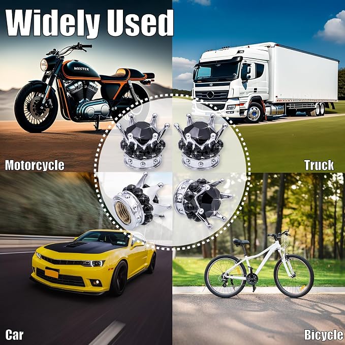 4PCS Crown Bling Tire Stem Valve Caps, Crystal Diamond Car Wheel Tire Valve Caps Universal Copper Core Stem Covers for Cars, SUV, Trucks, Bikes, Motorcycles, Bicycles (Silver & Black)