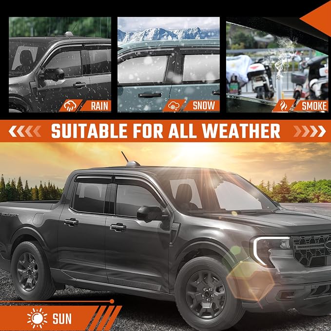 Rain Guards Compatible with Ford Maverick 2022 2023 2024 2025 2026, Tape-on Durable Side Window Visors Wind Deflectors 2022-2026 Maverick Rain Guard Black 4 PCS