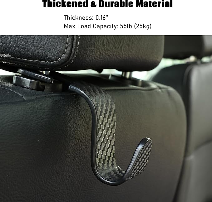 Car Seat Headrest Hook Universal Vehicle Seat Hook Hangers Interior Storage Organizer for Purse Handbag Coats Umbrellas Grocery Bags 4 Pack Black