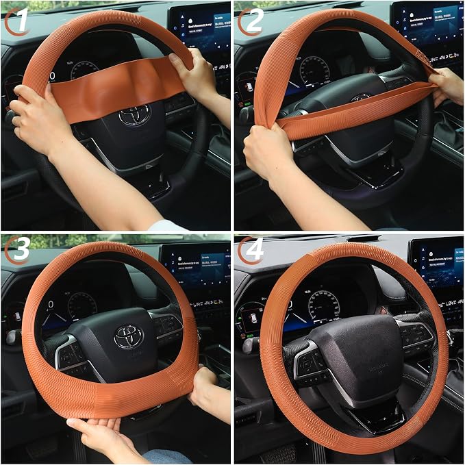 Car Steering Wheel Cover for Men Women, Non-Slip Silicone Sporty Wave Design Auto Interior Accessories, Universal Fit 14 15 16 Inch Round & D-Shape Wheels, Bright Orange