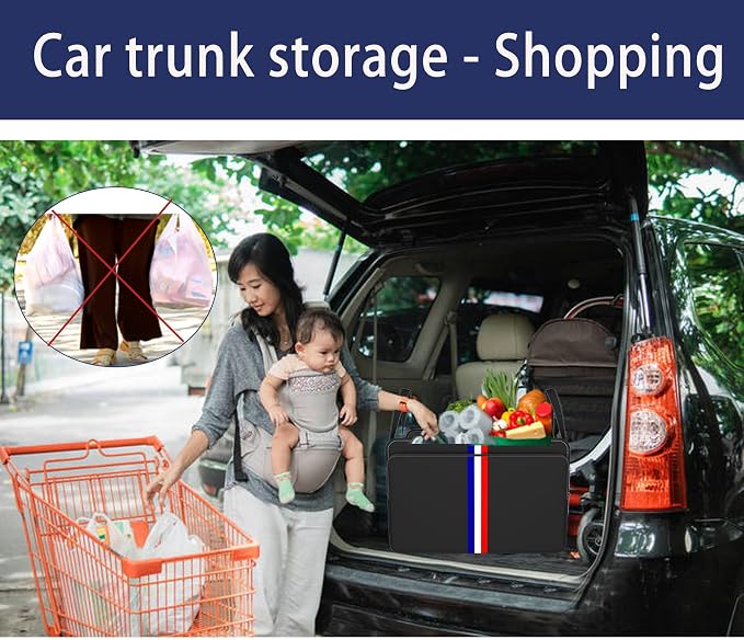 Trunk Organizer for Car, Waterproof Collapsible 3 Compartments Car Organizer, Foldable Storage for Car Accessories, Tools, Sundries for Women Men, Tote Bag (Black Black, Standard)