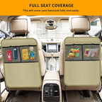 2 Pack Kick Mat Backseat Protector,Back Seat Cover for Kids,Car Seat Back Protectors with 2 Pocket Storage Organizer for Car, SUV, Minivan or Truck Seats (Beige)