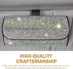Bling Sunglasses Holder for Car Sun Visor, Rhinestone Auto Eyeglasses Mount Clip Organizer, Leather Sunvisor Sunglasses Storage Case, Universal Glasses Holder Clips for SUV, Sedan, Van (AB)