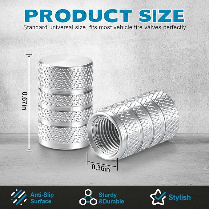 12PCS Tire Valve Stem Caps, Car Exterior Accessories, Aluminum Alloy Valve Cover Universal for Cars, Trucks, Motorcycles and Bicycles (Silver)