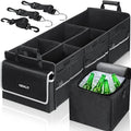 4 in 1 Car Trunk Storage Organizer with Leakproof Cooler Bag, Multi-Compartment Foldable Trunk Storage Box for Car Truck SUV Black