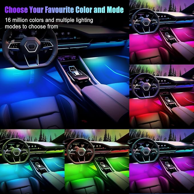 Car Lights Interior, LED Lights for Car Interior with APP Control, Truck Inside Lights with DIY Mode and Music Mode, Ambient Lighting for Men, DC 12V