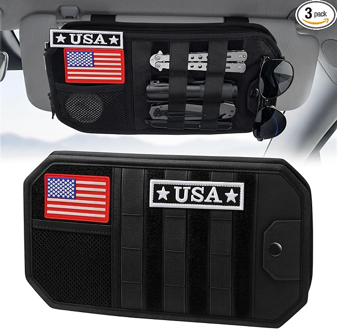 Visor Organizer, MOLLE Visor Organizer | Car Sun Visor Organizer with Sunglasses Holder | Pockets | Card Slots | Tactical Visor Organizer | Heavy Duty