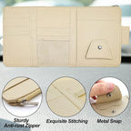 Car Sun Visor Organizer Auto Interior Accessories Pocket Organizer, Sunglasses Holder Car Truck Visor Storage Pouch for Cards, Pens and Document - Beige