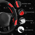 Leather Steering Wheel Cover - Made with PVC Leather - Anti-Slip, Universal Fit 14 1/2 inches to 15 inches - Red
