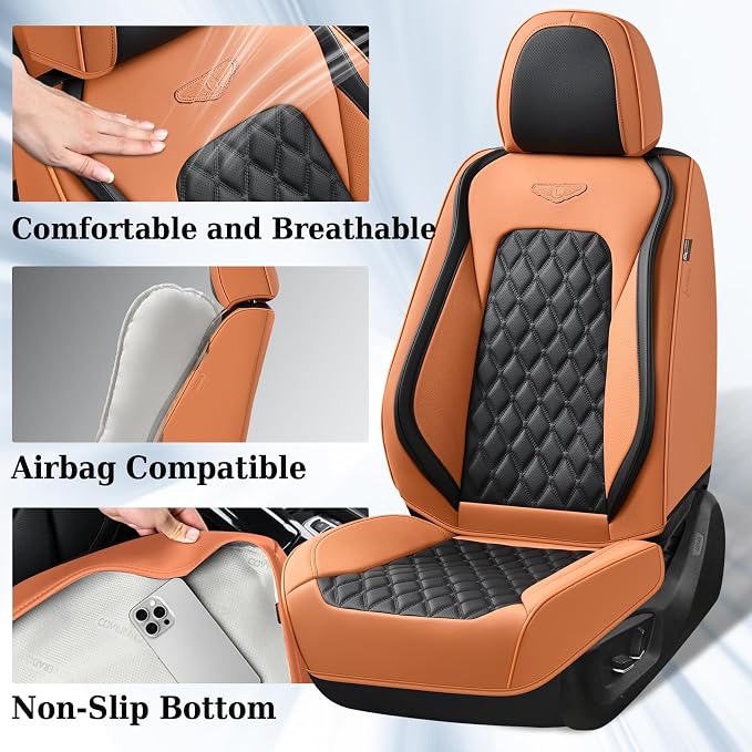 Coverado Universal Car Seat Covers Full Set, Vintage-Style Soft Waterproof Faux Leather Front & Rear Seat Protectors, Comfortable Anti-Stain Interior for Most Vehicles – BrownBlack