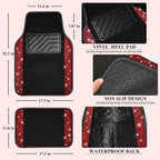 11 PCS Bling Diamond Car Mats Set for Women Girls, Sparkly Rhinestone Steering Wheel Cover, Waterproof Floor Mats Universal Fit for SUV,Vans,Sedans,Trucks Anti-Slip, Interior Sets Black Red