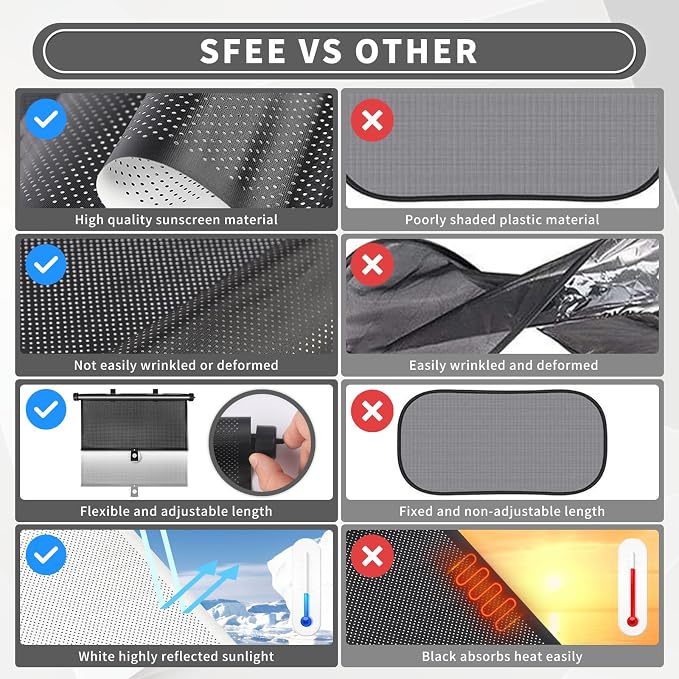 Car Window Shade for Side Windows, 2 Pack Sun Shade Retractable for Car Blocks Heat and UV Rays Glare Protection Roller Sunshade Visor for Baby, Kids, Pets, Passengers
