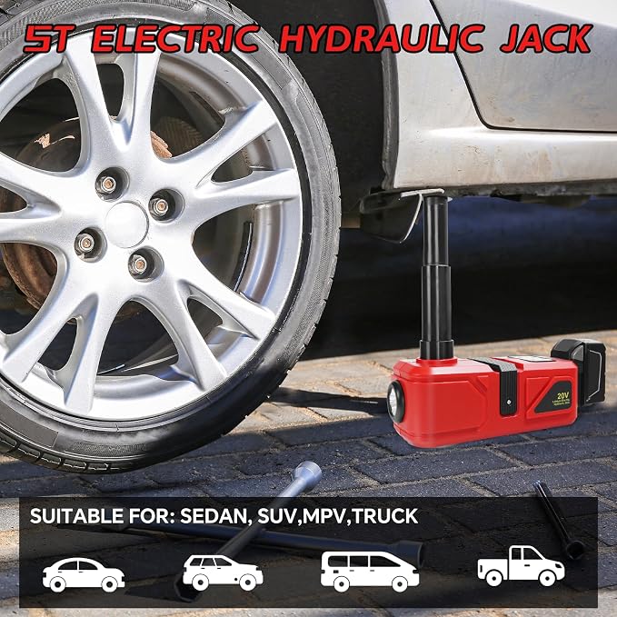 Cordless Electric Car Jack Kit for Milwaukee 18V Battery, Cordless Remote Control 5 Ton Hydraulic Car Jack with LED Light for Sedan, SUV,MPV,Truck (NO Battery