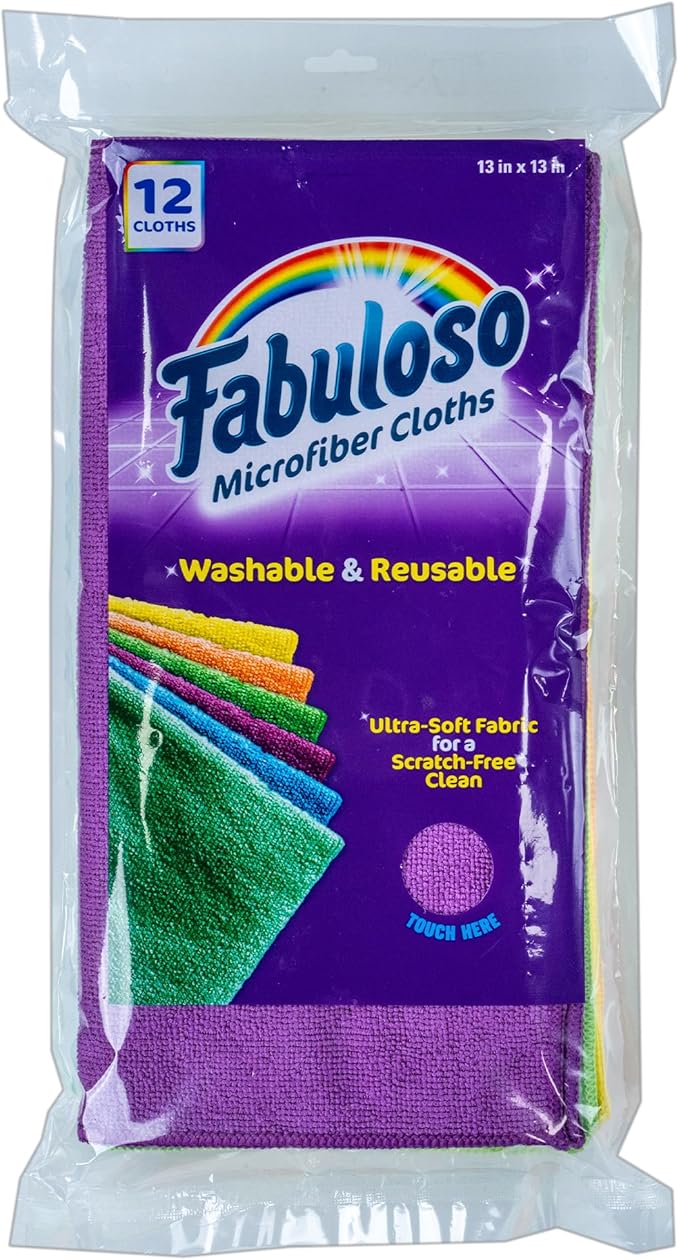 Microfiber Cleaning Cloths for Home & Car, Lint-Free Scratch-Free Rags for Glass, Kitchen & Wood, Reusable Machine Washable, Absorbent for Dusting & Wiping, Rainbow, 13 x 13 in, 12 Count