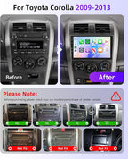 5Ghz WiFi Car Radio Stereo for Toyota Corolla 2009-2013 2+64G, 9" Touch Screen/Android 15/Wireless CarPlay/Android Auto/DSP EQ/GPS/Bluetooth/FM/RDS/SWC/HD Backup Camera