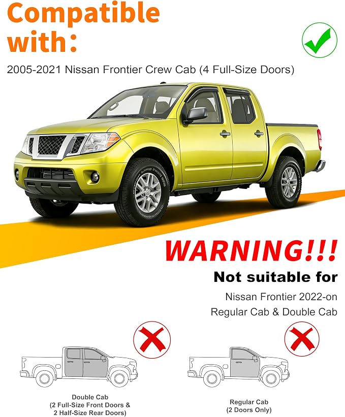Extra-Thick Window Rain Guard for 2005-2021 Nissan Frontier Crew Cab Rain Guards Tape-on Side Truck Window Visors Low Profile Vent Visor Window Deflectors Vent Shades Car Accessories