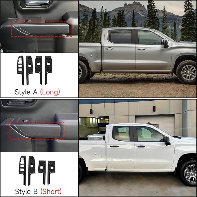 ABS Carbon Fiber Interior Window Lift Switch Panel Cover Trim for 2019-2025 Chevy Silverado | for 2019-2021 GMC Sierra 1500 2500 3500 HD Accessories (Double Cab)