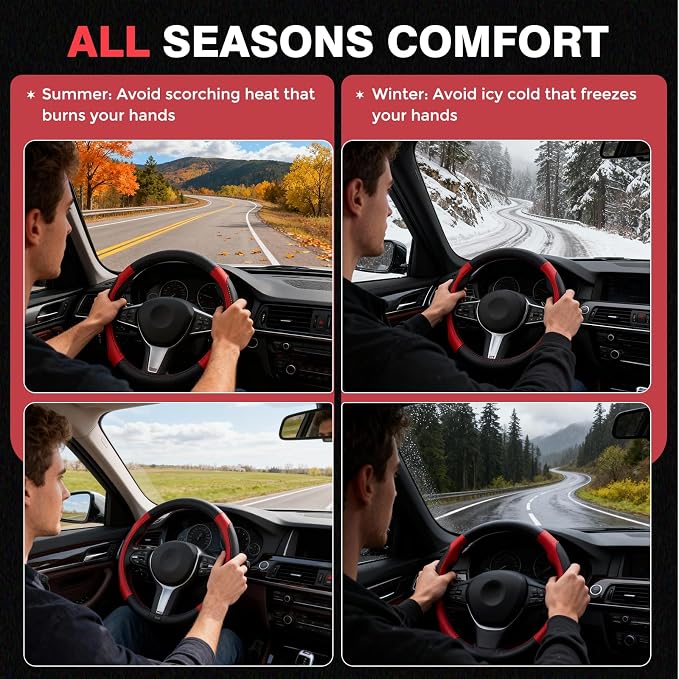 Car Steering Wheel Cover, Microfiber Leather Steering Wheel Covers with Anti-Slip Lining, Breathable Elastic Car Steering Wheel Protector, Universal Standard Size 14-15 inch
