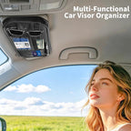 Car Sun Visor Organizer with Zipper Pockets PU Leather Storage Bag with Elastic Straps and Glasses Clip Sunvisor Organizers for Car SUV Truck
