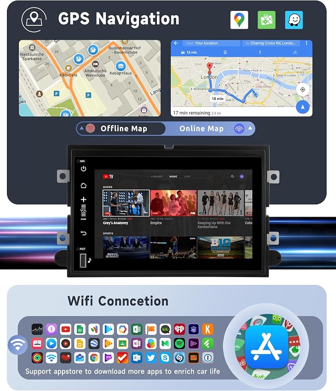 [8 CORE 6G+128G] Car Radio for Ford F150/ F250/ F350 2004-2014 with Wireless Carplay/Android Auto, 7 Inch Android 13 IPS Touch Screen Stereo, Bluetooth, GPS, WiFi, DSP, SWC, + Backup Camera