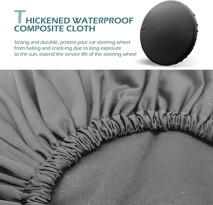 Car Steering Wheel Cover Sun Shade, Thickened Soft Waterproof Steering Wheel Sun Block Protector, All-Inclusive Design Auto Steering Shield Accessories for Most Cars, Trucks, SUVs (Black)