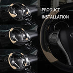 Leather Car Steering Wheel Cover, Non-Slip Car Wheel Cover Protector Breathable Microfiber Leather 15.5"-16" Large Size for Most Cars,Beige-2