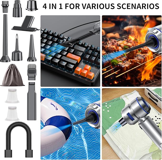 Portable Car Vacuum - 22000PA Cars Vacuum Cleaner High Power 4 in 1 Compressed Air Duster & Air Blower & Pump Hand Held Vacuums Cordless with Brushless Motor for Car Home Office Blue