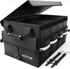 Car Trunk Organizer - Foldable Trunk Organizer for SUV, Car Storage with Reflective Strips & Securing Cover, Large Capacity Car Accessories for Truck, Van & Sedan, Black, 22.1" x 12.6" x 11.0"