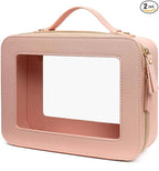 Clear Makeup Bag, Travel Toiletry Cosmetic Bag Case Portable Clear Makeup Organizer Transparent Storage Bag Fit Carry-on Travel Car Accessories for Women Men (Large-Pink)