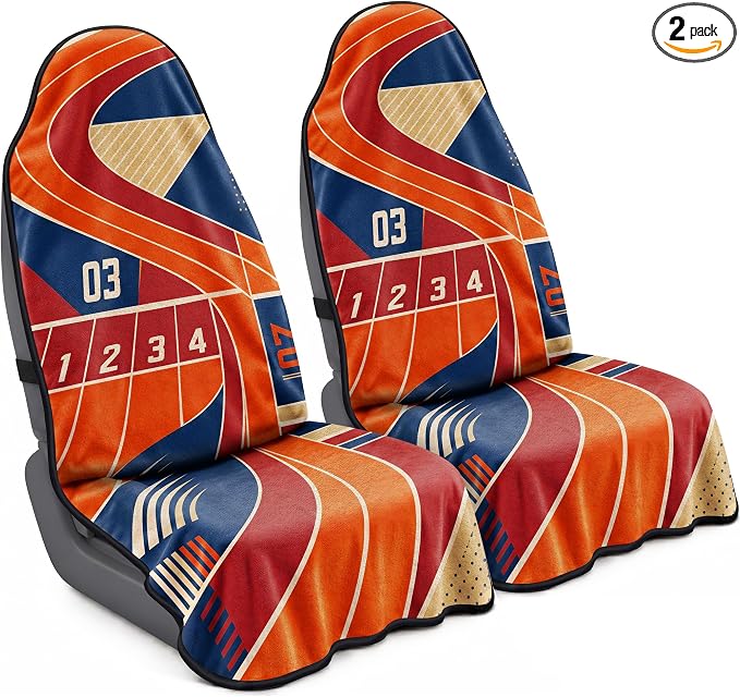 Car Seat Towel Cover 2 Pack for Front Seats, Sweat Absorbent Car Seat Protector with Non-Slip Backing, Waterproof Towel Car Seat Covers for Runners, Gym, Swimming, Beach, Pets, Orange Track