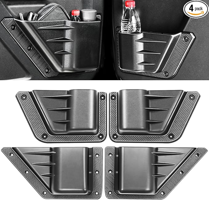 4PCS Front and Rear Door Storage Pockets Compatible for Ford Bronco Accessories 2025,Side Cup Holder Fit Bronco 4-Door 2021 2022 2023 2024,Interior Organizer Box Accessories,4PCS Black
