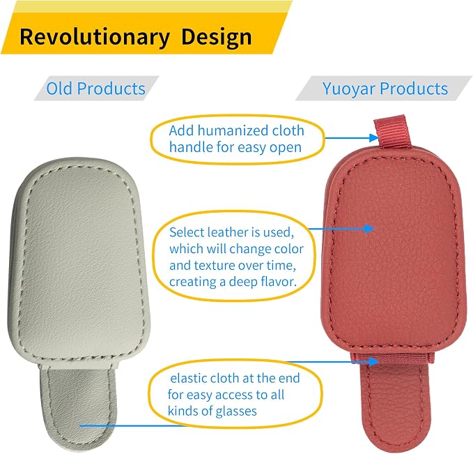 Magnetic Leather Sunglasses Holder for Car, 2 Packs (Red) | Magnetic Car Visor Accessories