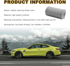 Genuine Leather Steering Wheel Cover, Stitch on Wrap, Breathable Anti-Slip Car Steering Wheel Protector for Max Diameter 15 Inch, DIY Sewing with Needles Thread (Gray, Hole)