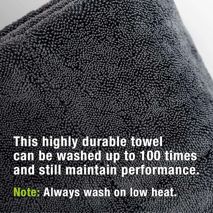 Mega Car Drying Towel - Holds Up to 9 lbs, No Streaks, Scratches, or Water Spots | 1200 GSM Microfiber Double Twist Pile & Edgeless Design, 1 Quick & Effortless Dry - 24” x 36”