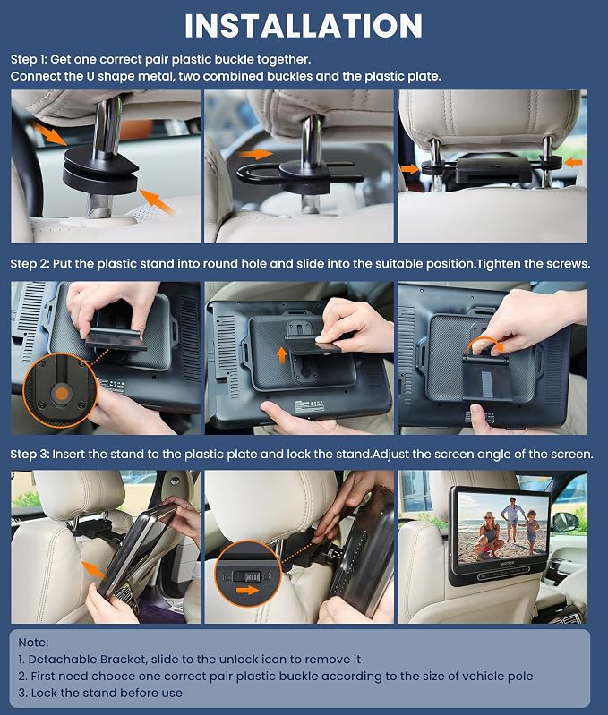 12" Dual Car DVD Players Portable DVD Players for Car Headrest Play a Same or Two Different Movies with 5-Hour Rechargeable Battery, Mounting Brackets, All Region, Support USB/Sync TV