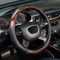 D Shaped Steering Wheel Cover, Luxury Wood Grain with Sporty Perforated Leather, Flat Bottom Steering Wheel Protector, Universal 14.5-15 Inch, Anti-Slip Comfort Grip, Black