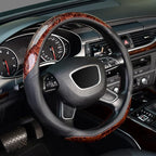 D Shaped Steering Wheel Cover, Luxury Wood Grain with Sporty Perforated Leather, Flat Bottom Steering Wheel Protector, Universal 14.5-15 Inch, Anti-Slip Comfort Grip, Black