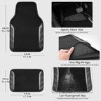Leather Steering Wheel Cover and Waterproof Car Floor Mats,Microfiber Universal Car Combo Fit for 95% Sedan,SUV,Cars,14.5-15inch Sporty Anti-Slip Safety Comfortable Design(Carbon Fiber Black)
