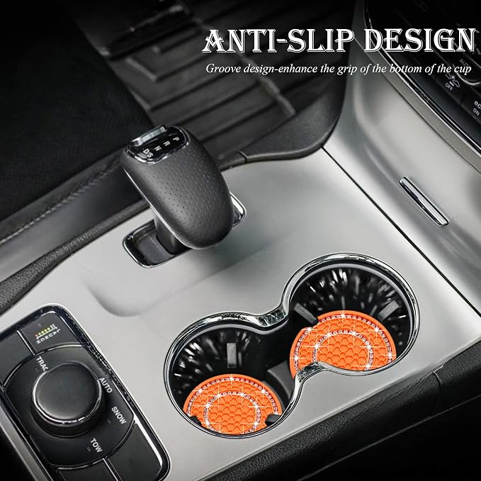 2PCS Bling Crystal Rhinestone Cup Holder Coaster, 2.75 inch Soft Silicone Anti-Slip Shockproof, Car Cup Holder Insert Coasters, Universal Car Interior Accessories for Women (Colorful & White)