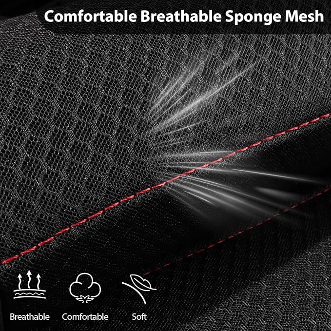 Air Mesh Leather Car Seat Covers Front Seats, Breathable Two Front Seat Covers for Cars, Comfortable Universal Fit for SUV Truck Sedan Automotive, Anti-Slip Airbag Compatible,Black and Red