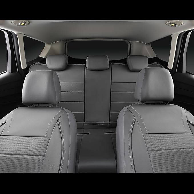 Piping Faux Leather Car Seat Cover Full Set,Grey Breathable Leather Seat Covers for Cars, Airbag Compatible,Universal Fit for SUVs,Van,Sedans,Small Trucks (Full Set, All Gray)