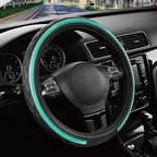Leather Steering Wheel Cover – Black & Green Universal Fit 14.5-15 Inch, Microfiber Leather, Anti-Slip & Breathable Design for Men and Women
