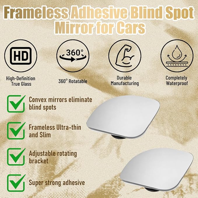 4PCS Car Blind Spot Mirror, Universal Fit | Wide Angle Clear HD Glass Convex Side Rear View Mirror to Reduce Blindspot, Auto Exterior Rear View Accessories