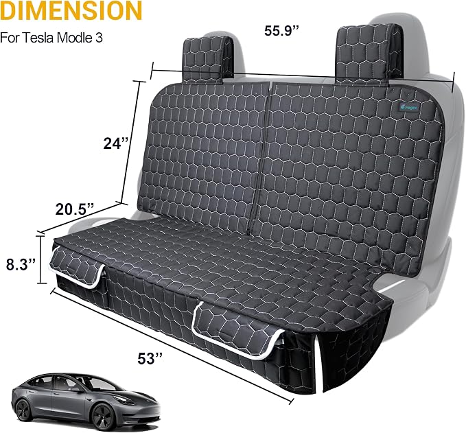 Dog Car Seat Covers for Tesla Model 3,100% Waterproof Back Seat Cover for Cars Armrest Compatible Nonslip Car Rear Seat Protector for Dogs & Kids, Easy Clean Tesla Model 3 Accessories