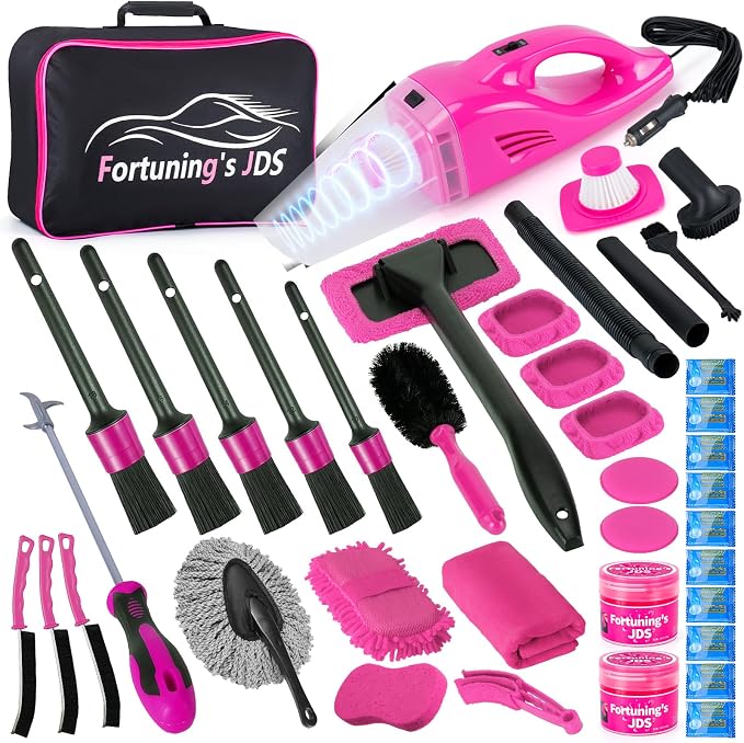 38PCS Car Detailing Kit Interior Cleaner with High Power Handheld Vacuum, Car Wash kit with Detailing Brush Set,Car Interior Detailing Kit, Pink Car Accessories for Motorcycle,Cars,Gift for Women