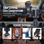 2-in1 Car Cup Phone Holder, 360°Rotation Cup Holder Expander with Phone Mount, Cup Phone Holder for Car Fits All 4-7" iPhone Galaxy Smartphones, Cup Holder Insert for 10-46 OZ Bottles
