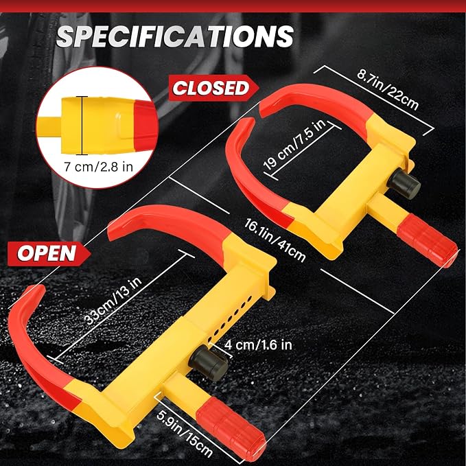 2 Pack Trailer Wheel Lock | Heavy Duty Anti Theft Wheel Clamp Lock with 3 Keys Adjustable Security Tire Lock Fits 7-11" Width Tyres, Great Deterrent for Trailers Car SUV Boats ATVs