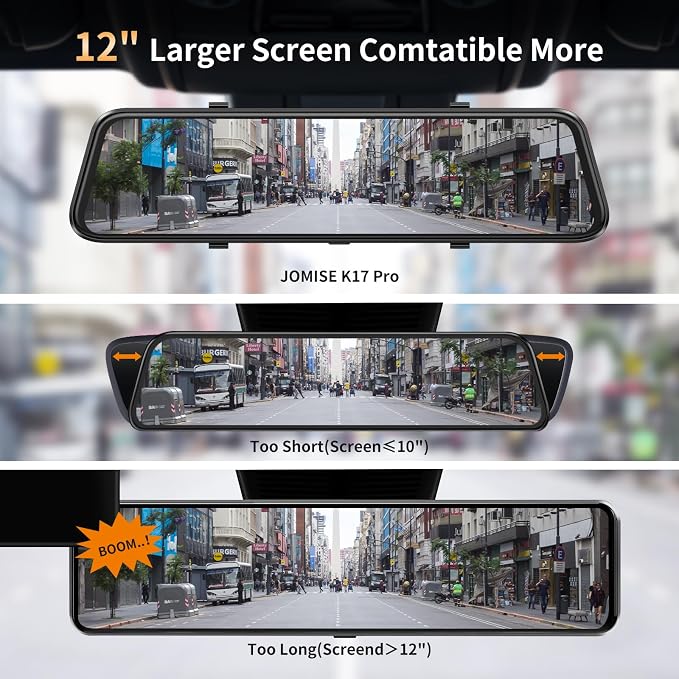 2.5K Mirror Dash Cam with Carplay Mirror & Android Auto, Dash Cam Front and Rear with Zoom Function,12 inches Rear View Mirror Camera with Voice Control/BT Call/64GB Card Included- K17 Pro